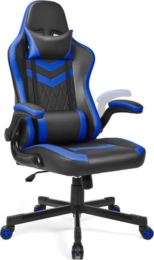 ASUKALE Gaming Chair Bureaustoel Ergonomische stoel Cervicale wervelkolombescherming Lendensteun Met verstelbare armleuningen Gewatteerd nekkussen Ademende zachte stof 90°-120° kantelhoek Vrije rotatie MaxBelasting 150 kg(blauw)