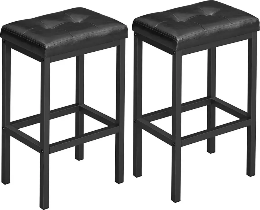 A.T. Shop barkruk set van 2 barkrukken 40 x 30 x 62 cm rugleuningloos PU-afdekking eenvoudig te monteren industrieel ontwerp voor eetkamer keuken aanrecht bar zwarte zitting en zwart frame