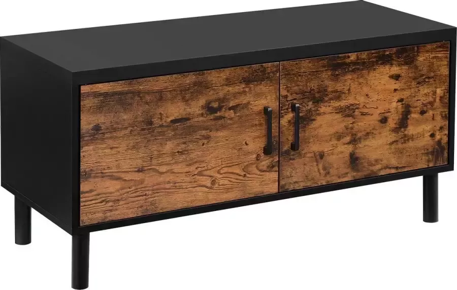 A.T. Shop Console Opbergkast vintage Industrieel Metaal Hout 76 x 38 x 45 cm 2 opbergvakken Bruin Zwart