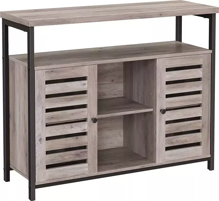 A.T. Shop Dressoir zijkast keukenkastje met open rekken halkastje ladekastje met gelamineerde deuren woonkamer eetkamer kantoor hal industrieel ontwerp groen-zwart