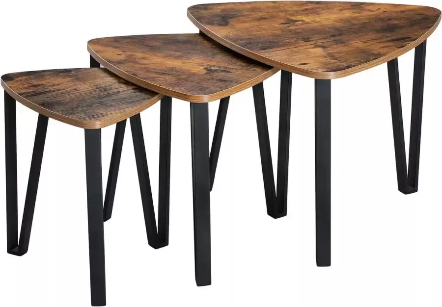 A.T. Shop industriële nesttafel set van 3 bijzettafels voor woonkamer stapeltafels eenvoudige montage houtlook accentmeubels met metalen frame rustiek bruin en zwart