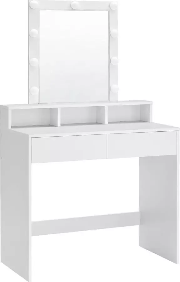 A.T. Shop Make-uptafel met ledverlichting instelbare helderheid kaptafel met spiegel make-uptafel met 2 laden en 3 open vakken kapcommode modern wit