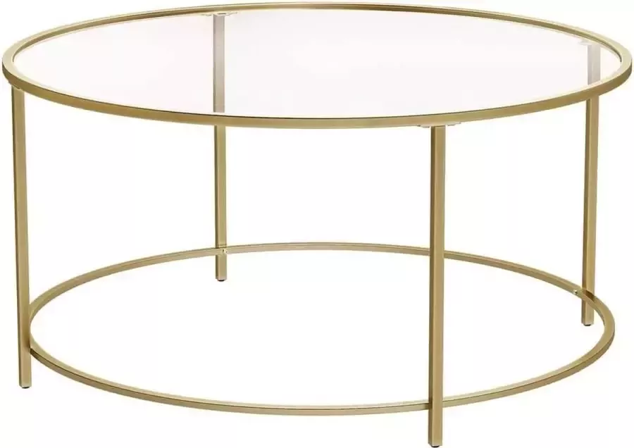 AT Shop A.T. Shop Salontafel bijzettafel rond koffietafel 84 x 84 x 45 5 cm glazen tafel met metalen frame gehard glas nachtkastje sofatafel voor balkon goud