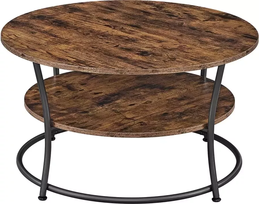 A.T. Shop Salontafel rond woonkamertafel banktafel met plank eenvoudige montage metaal industrieel design vintage bruin-zwart