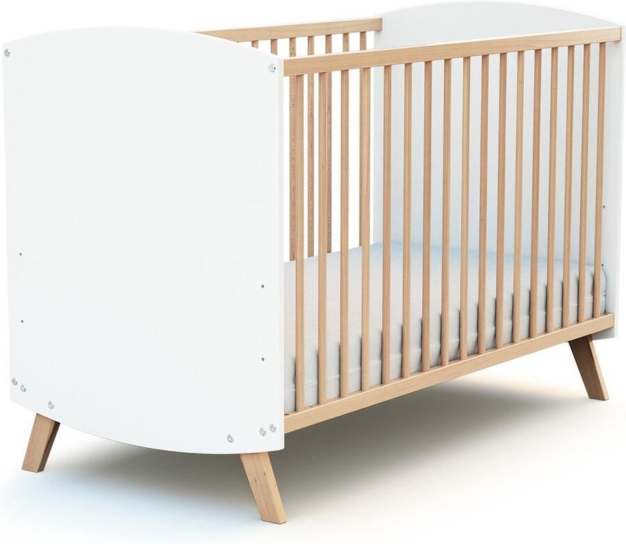 AT4 Houten ledikant 60 x 120 cm Wit en Beuken