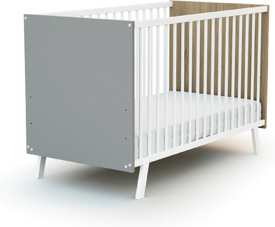 AT4 Kinderbed CARNAVAL in hout Grijs Wit en Eik 60 x 120 cm