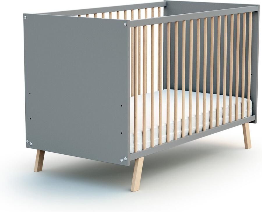 AT4 Kinderbed in hout Grijs en Beuken 60 x 120 cm