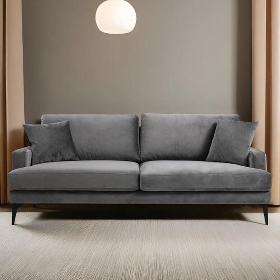 Emob Driezitzetel Artie 205 x 90 x 88 cm Donkergrijs Direct leverbare zetels Grijs Schuim; Velours; Polyester; Spaanplaat Direct leverbare zetels Op voorraad - Foto 3