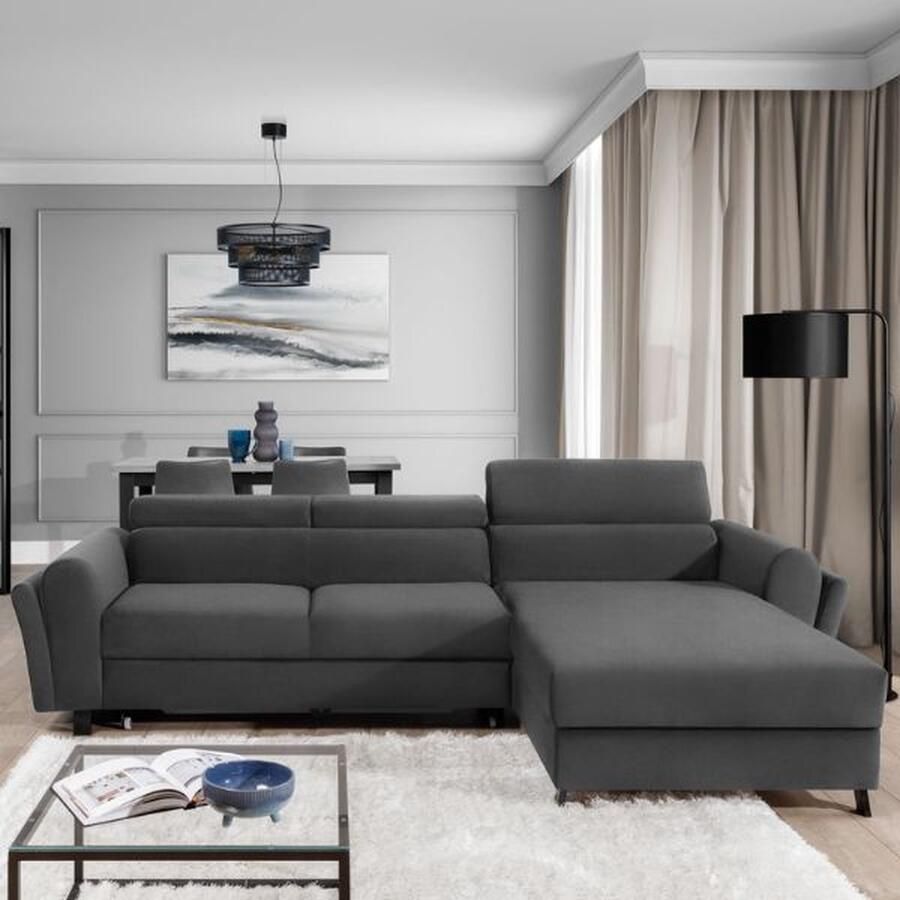 Emob Balcab Home Hoekbank met Beukenhouten Frame Antraciet. Kleine hoekzetels Antraciet Polyester Kleine hoekzetels Op voorraad