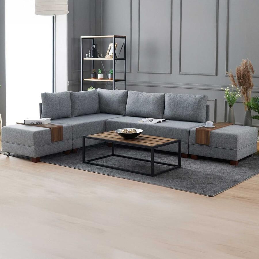 Emob Hoezetel Filoe 210 x 280 x 70 cm Lichtgrijs Kleine hoekzetels Grijs Schuim; Kunststof; Polyester; Spaanplaat Kleine hoekzetels Op voorraad - Foto 3