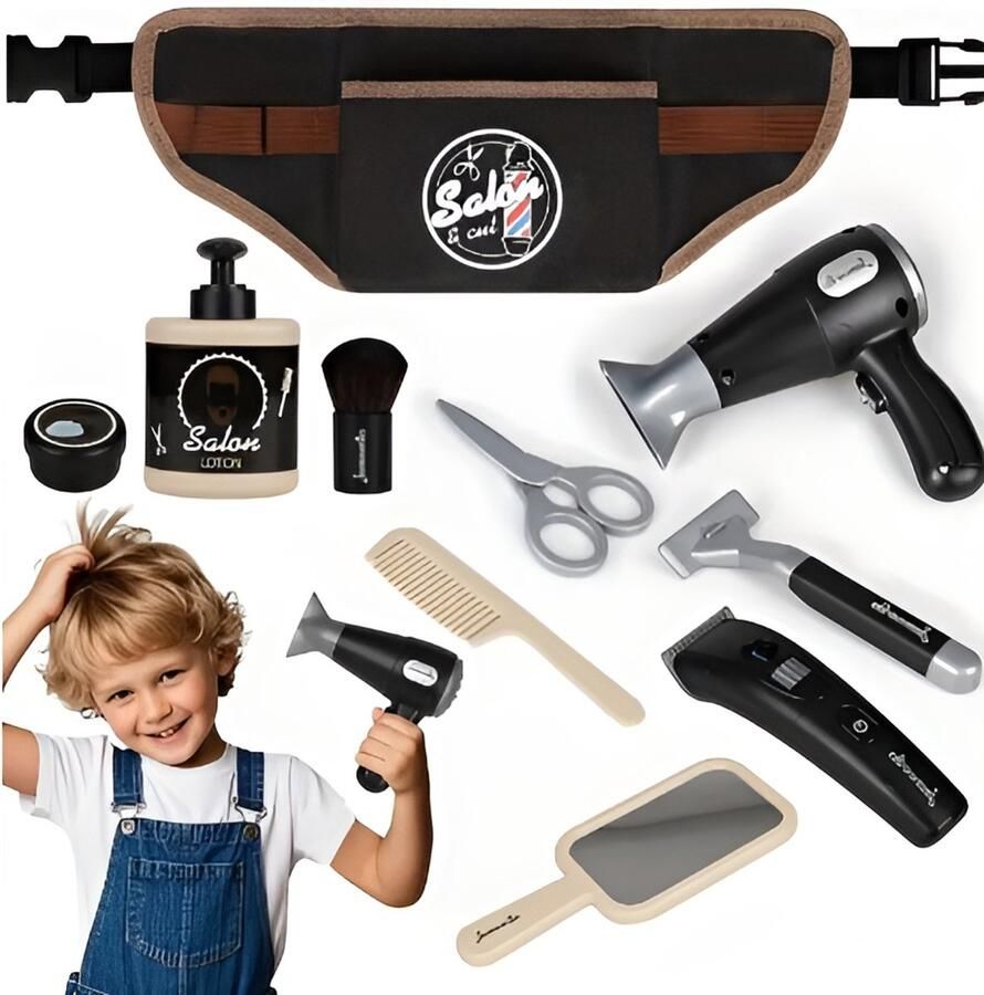 Atelier Volto Kinder Kapperswinkel Rollenspelset – 10-delige Interactieve Speelset met Heuptas – Barbershop Speelgoed voor Jongens vanaf 3 Jaar – Voor Thuis & Op Reis