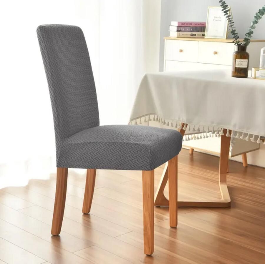 Atelier Volto Moderne T-Back Stoelhoezen – Rekbare Jacquard Stof met Elastische Sluiting 2 stuks Grijs