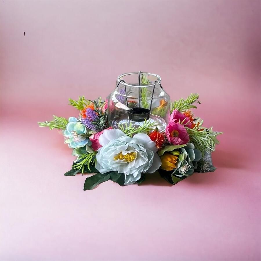 AtHome24 tafel decoratie woonkamer decoratie voor op tafel kaarsenplateau theelichthouder vaas zwart met goud kunstbloemen boeket kaars decoratie woonkamer set van 6