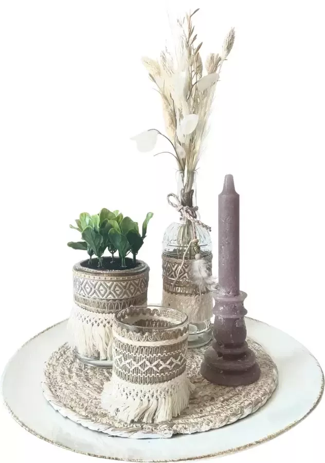 AtHome24 tafel decoratie woonkamer decoratie voor op tafel boho decoratie kaarsenplateau -decoratieve accessoires woonaccessoires set van 8 decoratie woonkamer set van 8