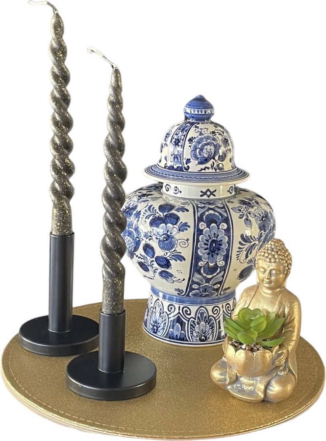 AtHome24 tafel decoratie woonkamer decoratie voor op tafel delfts blauw kaarsenplateau decoratieve accessoires woonaccessoires set van 7 decoratie woonkamer set van 7