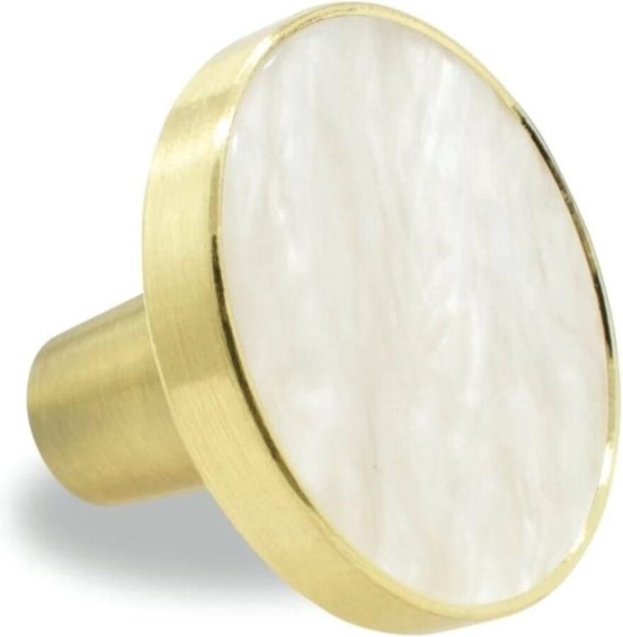 AtlasPro Royal 2 stuks Gouden RVS Handgreep met Ronde Messing Afwerking en Wit Marmer inclusief schroeven Luxe Design voor Kasten Lades en Keukens Meubelgreep Kastgreep Huisdecoratie