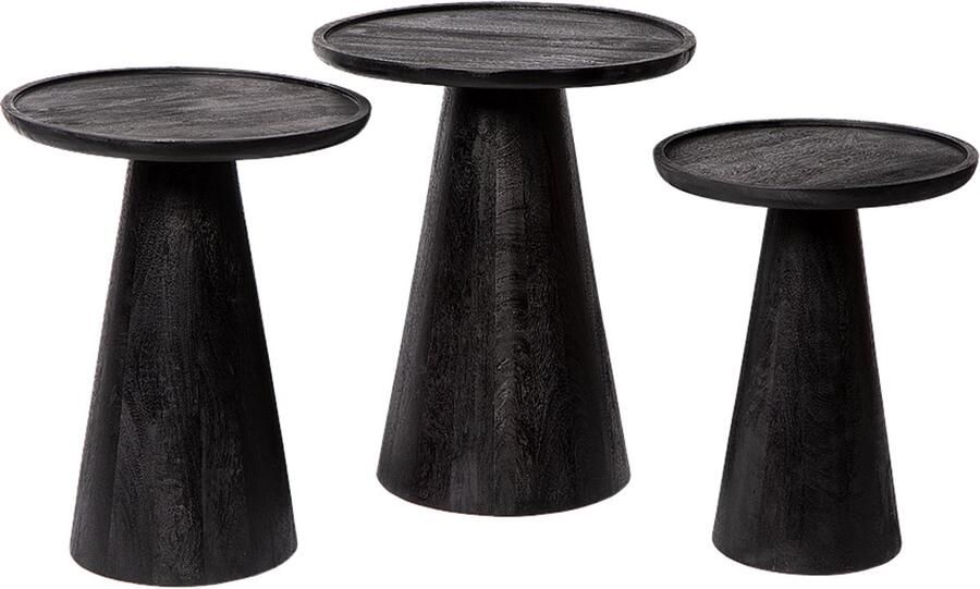 Atmooz by Charrell Atmooz Ultimo Bijzettafel Set van 3 Ø46|41|36 cm Zwart Mangohout