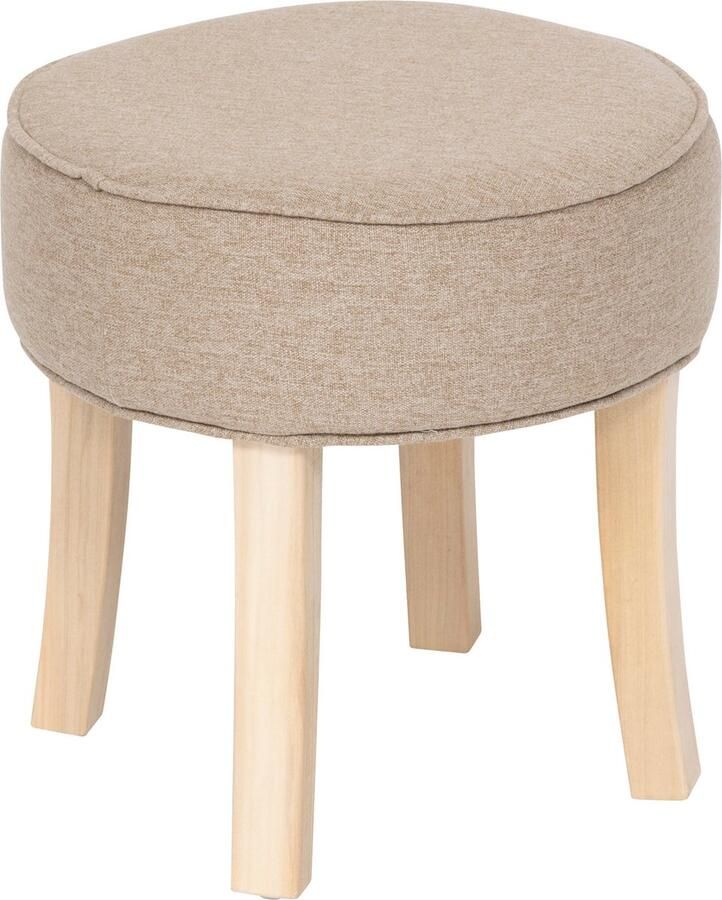 Atmosphera Zit krukje bijzet stoel Adriel hout stof beige fluweel D35 x H40 cm Extra zitplaatsen