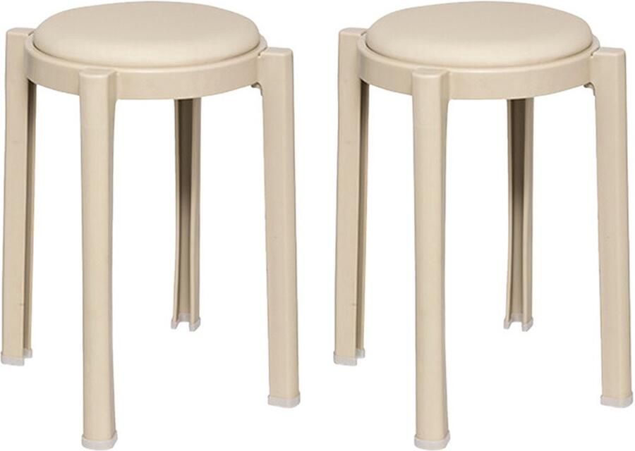 Atmosphera Five Bijzet krukje stoel 2x beige D41 x H47 cm Stapelbaar kunststof met zitting