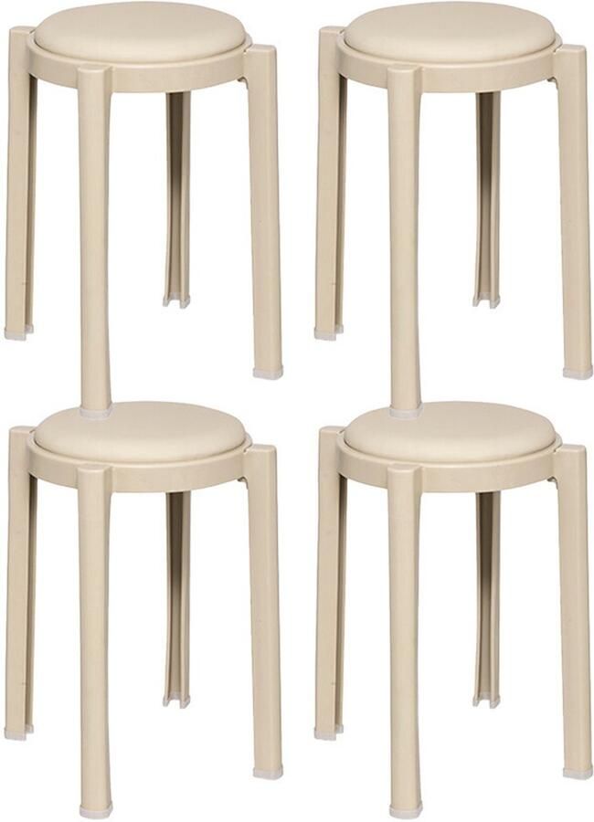 Atmosphera Five Bijzet krukje stoel 4x beige D41 x H47 cm Stapelbaar kunststof met zitting