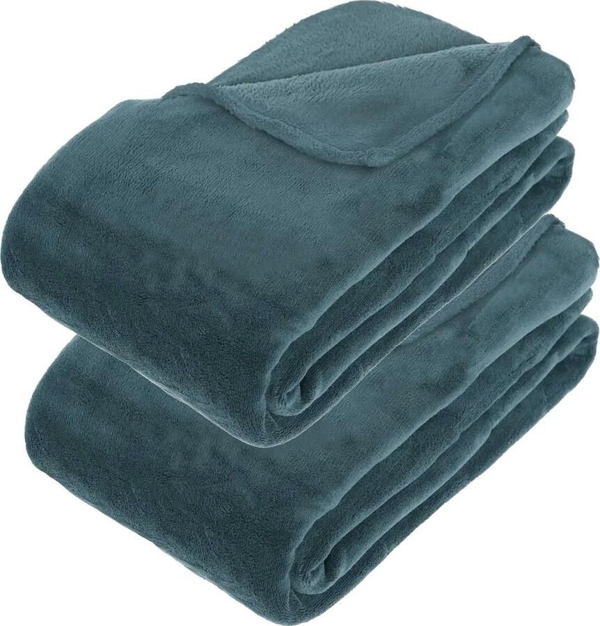 Atmosphera Grote Fleece bank deken fleece plaid 2x petrol blauw 180 x 230 cm polyester