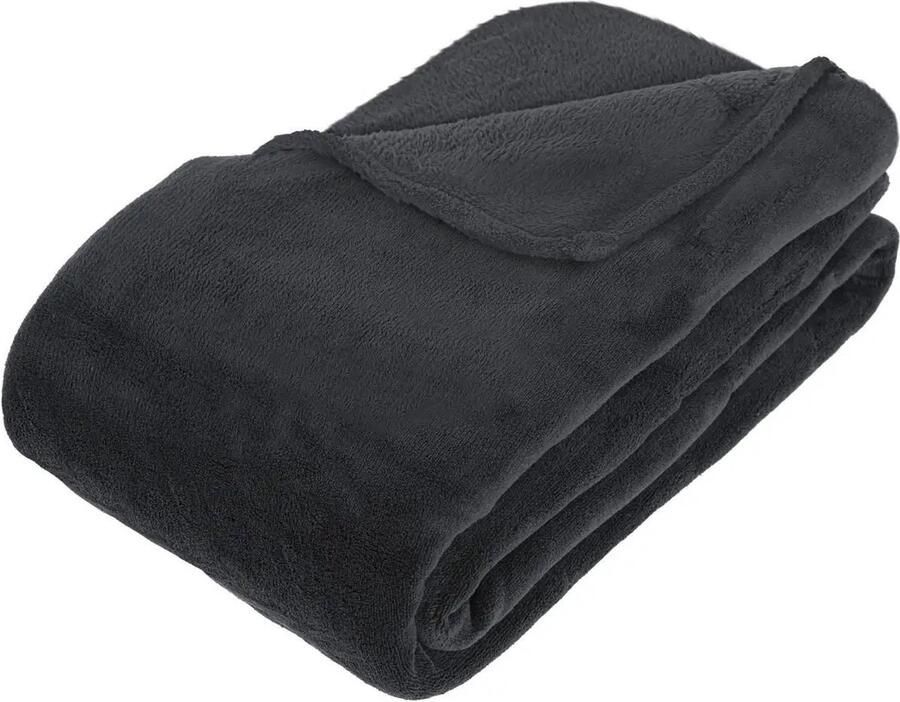 Atmosphera Grote Fleece bank deken fleece plaid antraciet 180 x 230 cm polyester