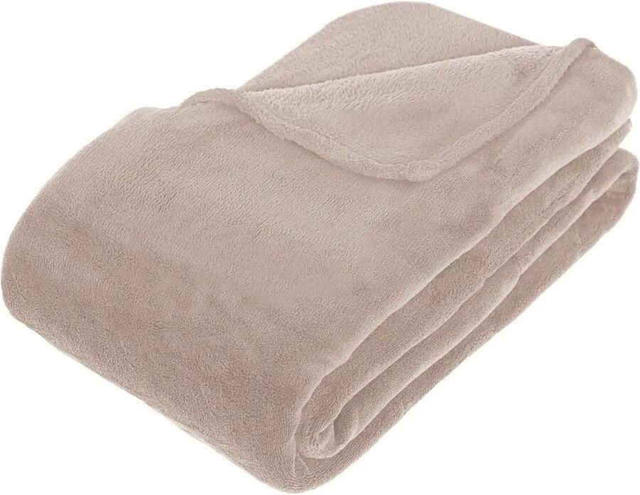 Atmosphera Grote Fleece bank deken fleece plaid beige 180 x 230 cm polyester