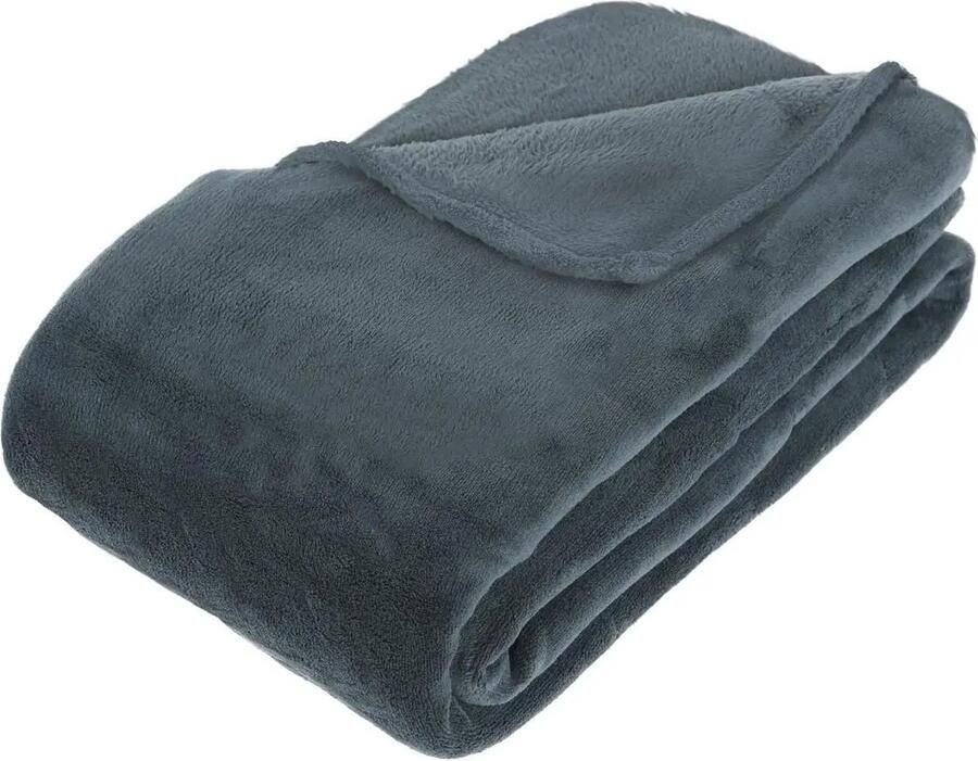 Atmosphera Grote Fleece bank deken fleece plaid petrol blauw 180 x 230 cm polyester