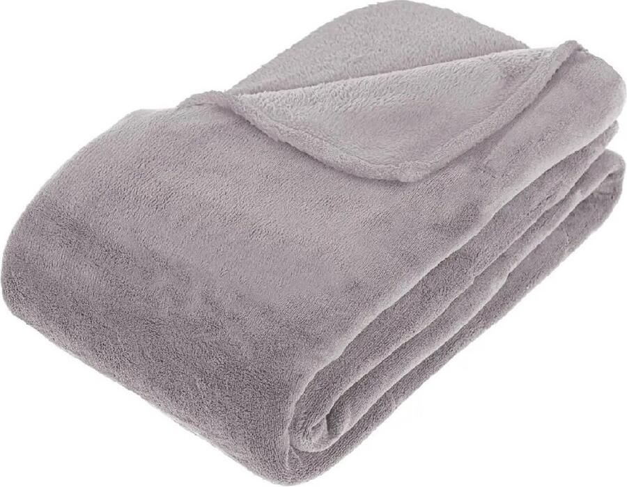 Atmosphera Grote Fleece bank deken fleece plaid grijs 180 x 230 cm polyester