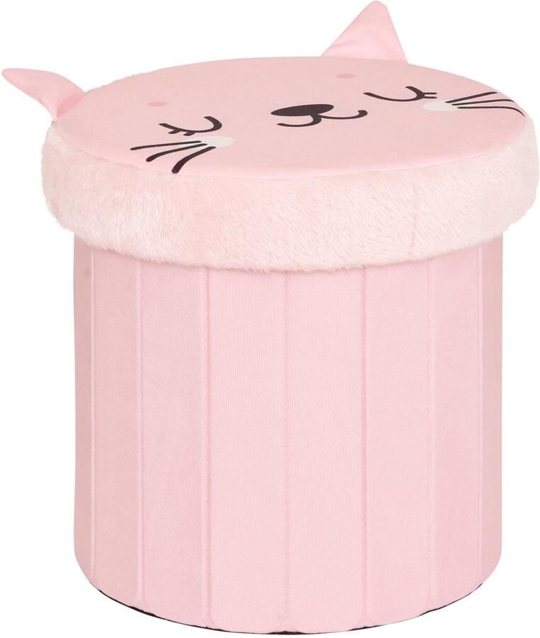 Atmosphera Kat Opvouwbare Poef Opberger Ø30xH38cm Roze