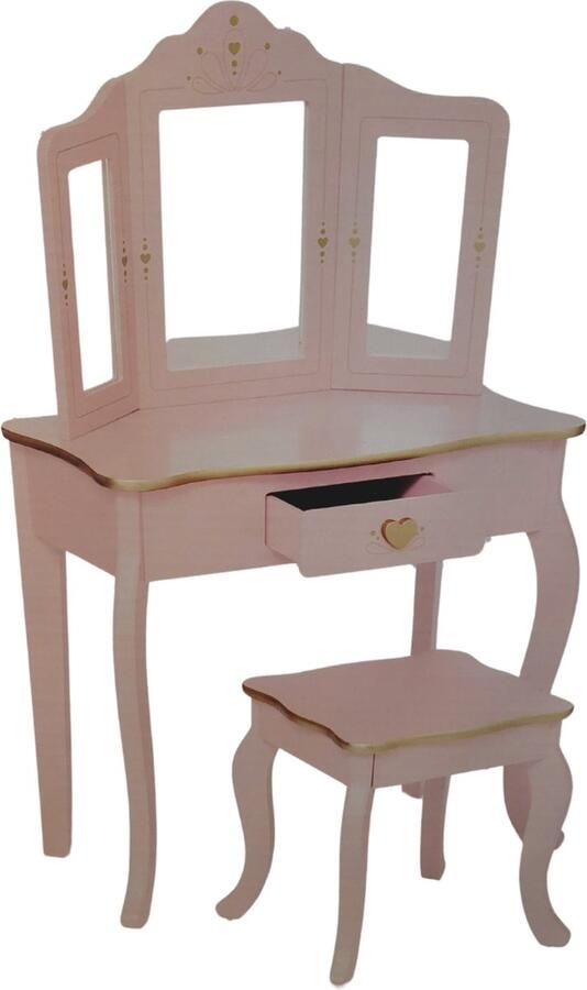 Atmosphera Sisi Kaptafel make up visagie tafel hartje design kinderkamer meisje met krukje roze met gouden afwerking - Foto 4