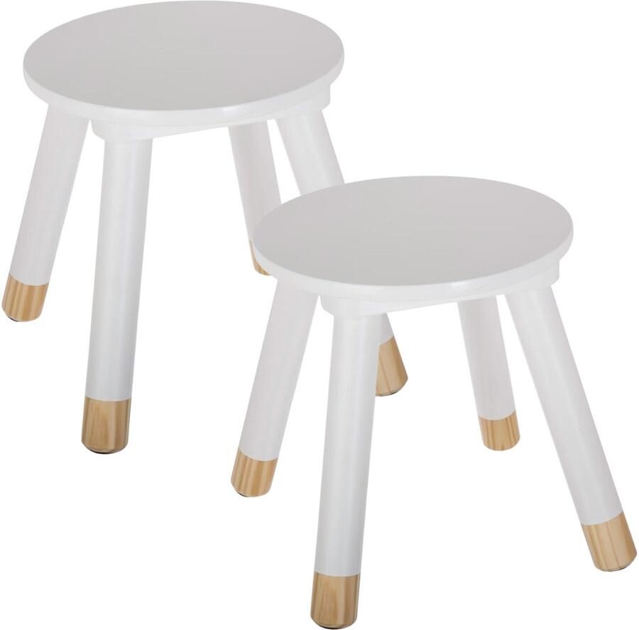 Atmosphera Kinder krukje 2x ivoor wit hout D24 x H27 cm bijzet stoeltjes krukken