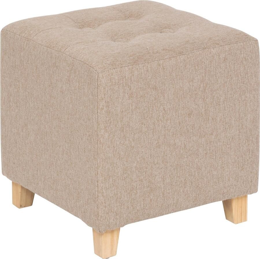 Atmosphera zit krukje bijzet stoel en of poef hout stof beige fluweel D35 x H35 cm Voor kinderen en volwassenen