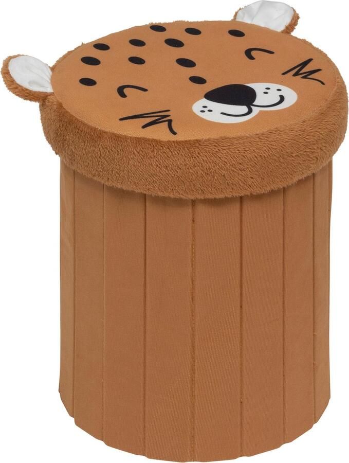 Atmosphera Luipaard Opvouwbare Poef Opberger Ø30xH38cm Bruin