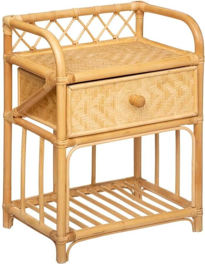 Atmosphera Nachtkastje Rotan Ibiza stijl hout met lade 45 x 30 x 60 cm