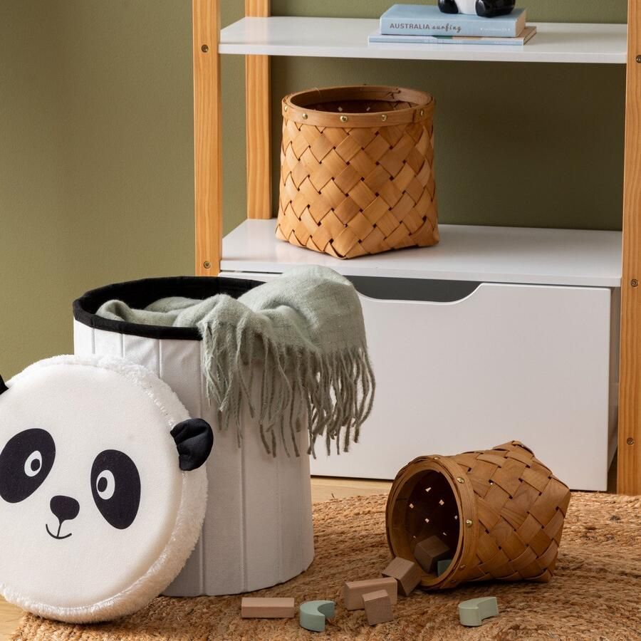 Atmosphera Panda Opvouwbare Poef Opberger Ø30xH38cm Zwart Wit