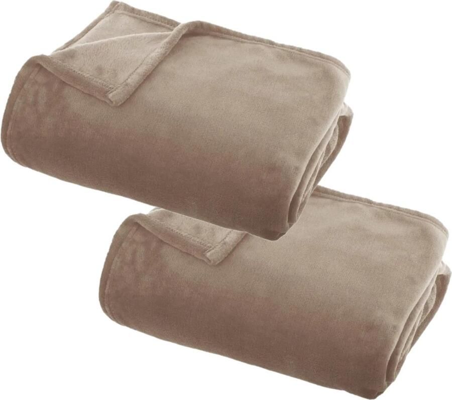 Atmosphera Plaid deken 2x beige polyester 125 x 150 cm Bed bankdeken Fleece plaid Lekker warm