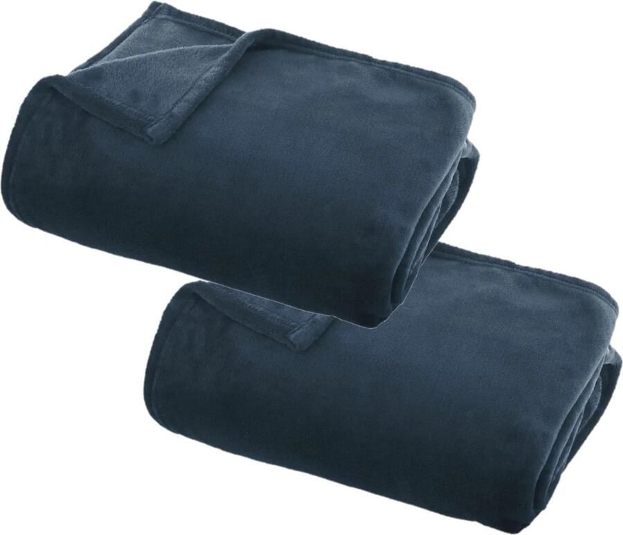 Atmosphera Plaid deken 2x denim blauw polyester 125 x 150 cm Bed bankdeken Fleece plaid Lekker warm