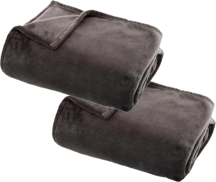 Atmosphera Plaid deken 2x donkergrijs polyester 125 x 150 cm Bed bankdeken Fleece plaid Lekker warm