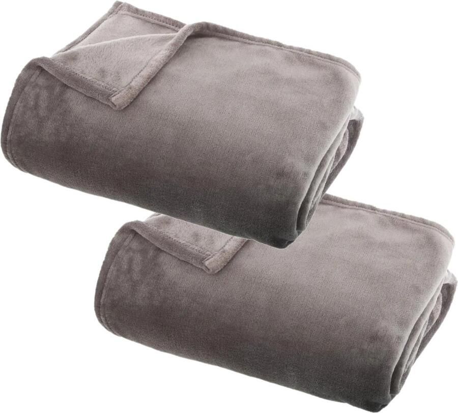 Atmosphera Plaid deken 2x grijs polyester 125 x 150 cm Bed bankdeken Fleece plaid Lekker warm