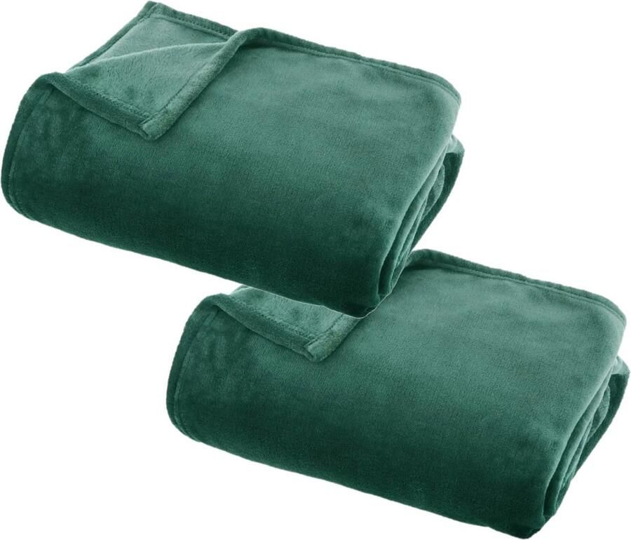 Atmosphera Plaid deken 2x groen polyester 125 x 150 cm Bed Bankdeken Fleece plaid Lekker warm