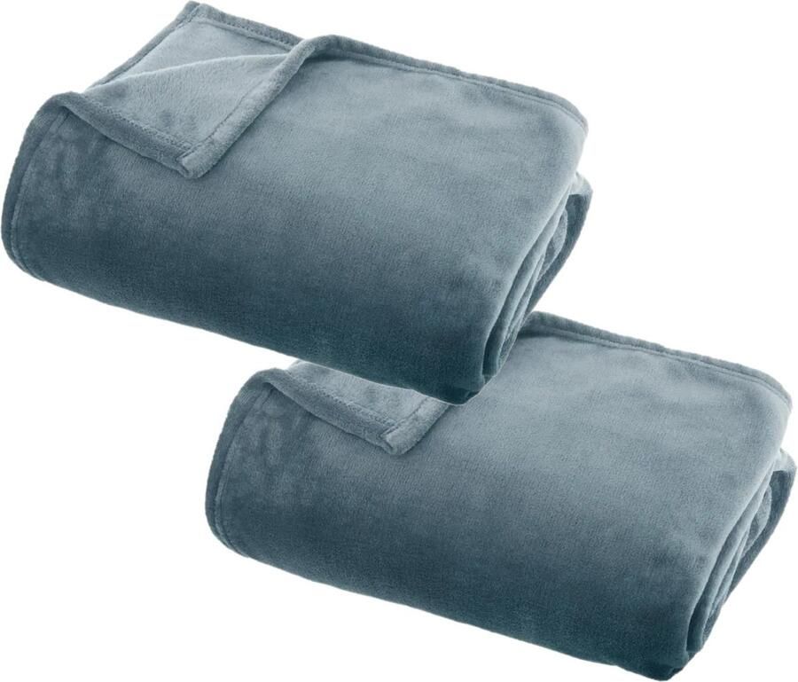 Atmosphera Plaid deken 2x ijsblauw polyester 125 x 150 cm Bed bankdeken Fleece plaid Lekker warm