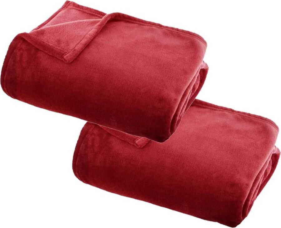 Atmosphera Plaid deken 2x rood polyester 125 x 150 cm Bed bankdeken Fleece plaid Lekker warm