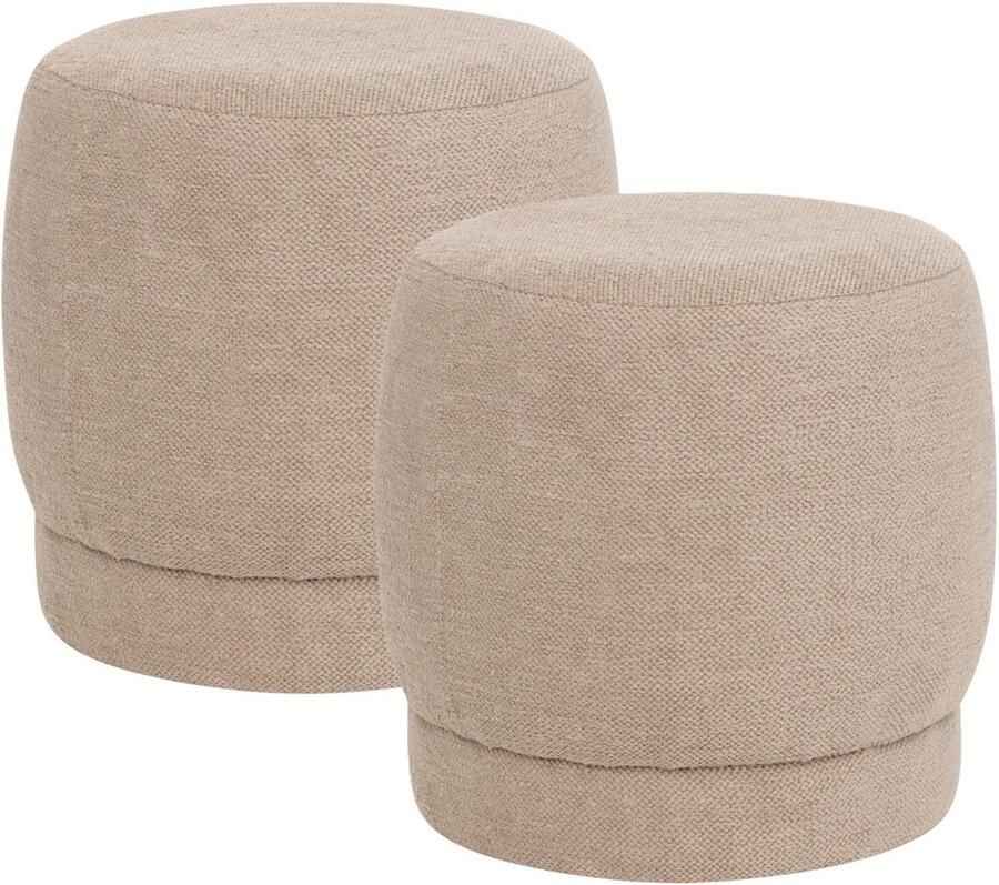 Atmosphera Poef om te zitten Perfect Seat stof hout beige 2x40 cm bijzet stoeltjes