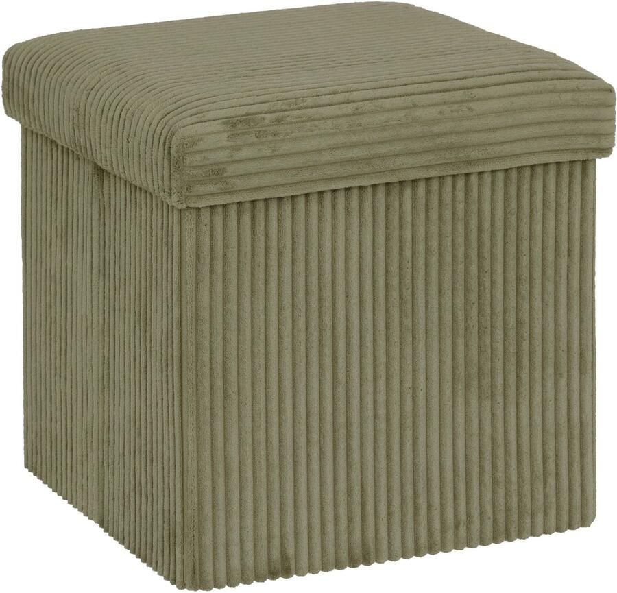 Atmosphera Hocker Poef Essestial Ribcord opvouwbaar groen MDF polyester 38 x 38 cm met opbergruimte extra zitplaatsen