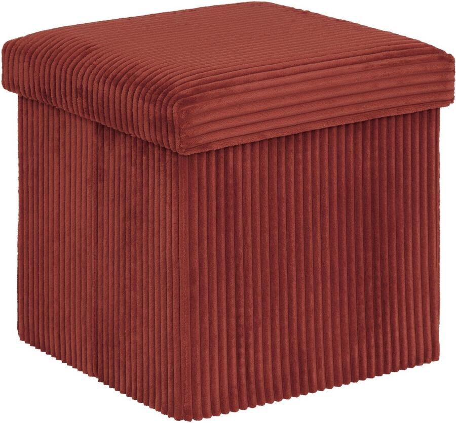 Atmosphera Hocker Poef Essestial Ribcord opvouwbaar donkerrood MDF polyester 38 x 38 cm met opbergruimte extra zitplaatsen