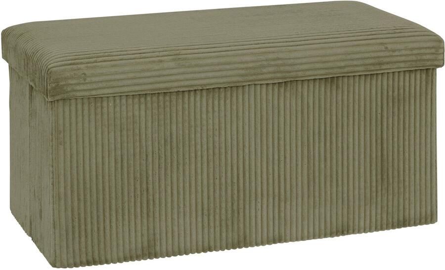 Atmosphera Hocker Poef Essestial Ribcord opvouwbaar groen MDF polyester 76 x 38 cm met opbergruimte extra zitplaatsen 2 persoons