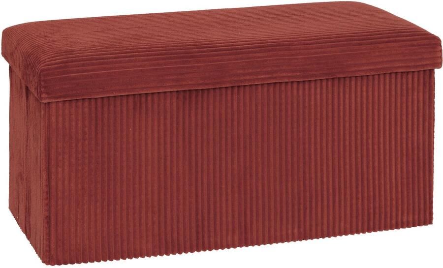 Atmosphera Hocker Poef Essestial Ribcord opvouwbaar donkerrood MDF polyester 76 x 38 cm met opbergruimte extra zitplaatsen 2 persoons