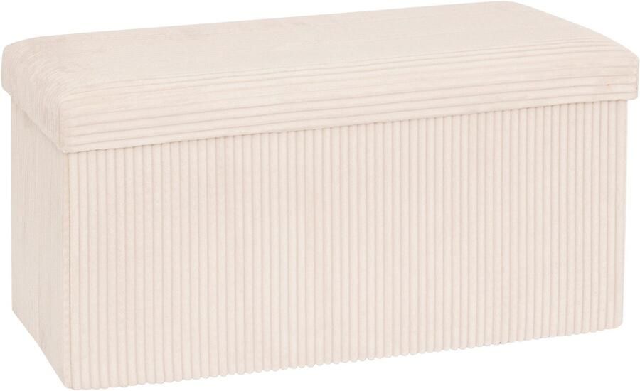 Atmosphera Hocker Poef Essestial Ribcord opvouwbaar wit MDF polyester 76 x 38 cm met opbergruimte extra zitplaatsen 2 persoons