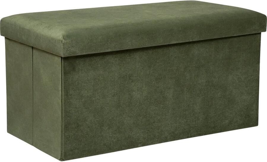 Atmosphera Poef krukje hocker Amber Opvouwbare zit opslag box fluweel Dennengroen 76 x 38 x 38 cm MDF polyester 120 liter inhoud
